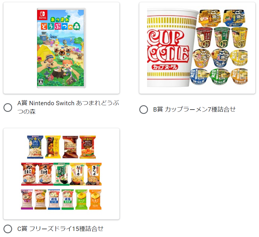 専用応募フォームからご希望商品を選択
