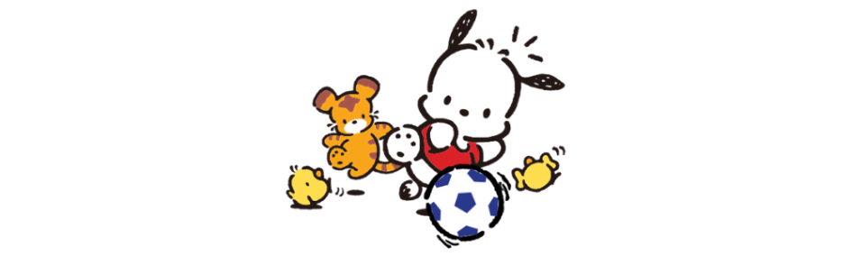 pochacco playing football in a red t-shirt