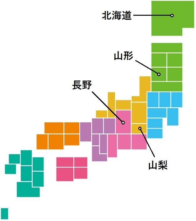 日本ワイン主要産地日本地図