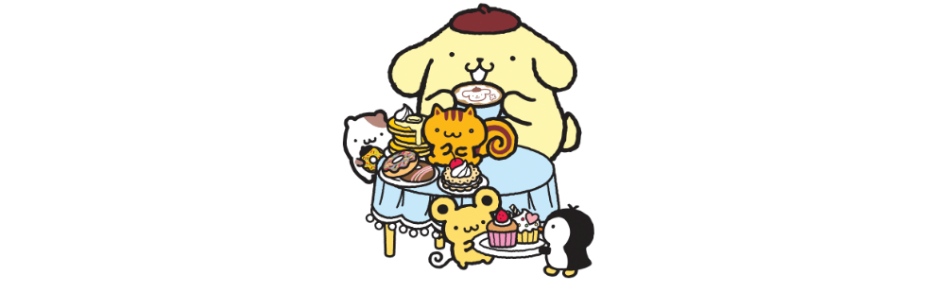 pompompurin drinking milk with his friends