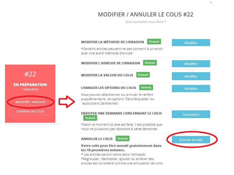 Annulation colis - zenmarket