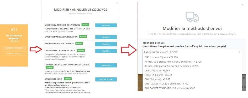 modification envoi - zenmarket