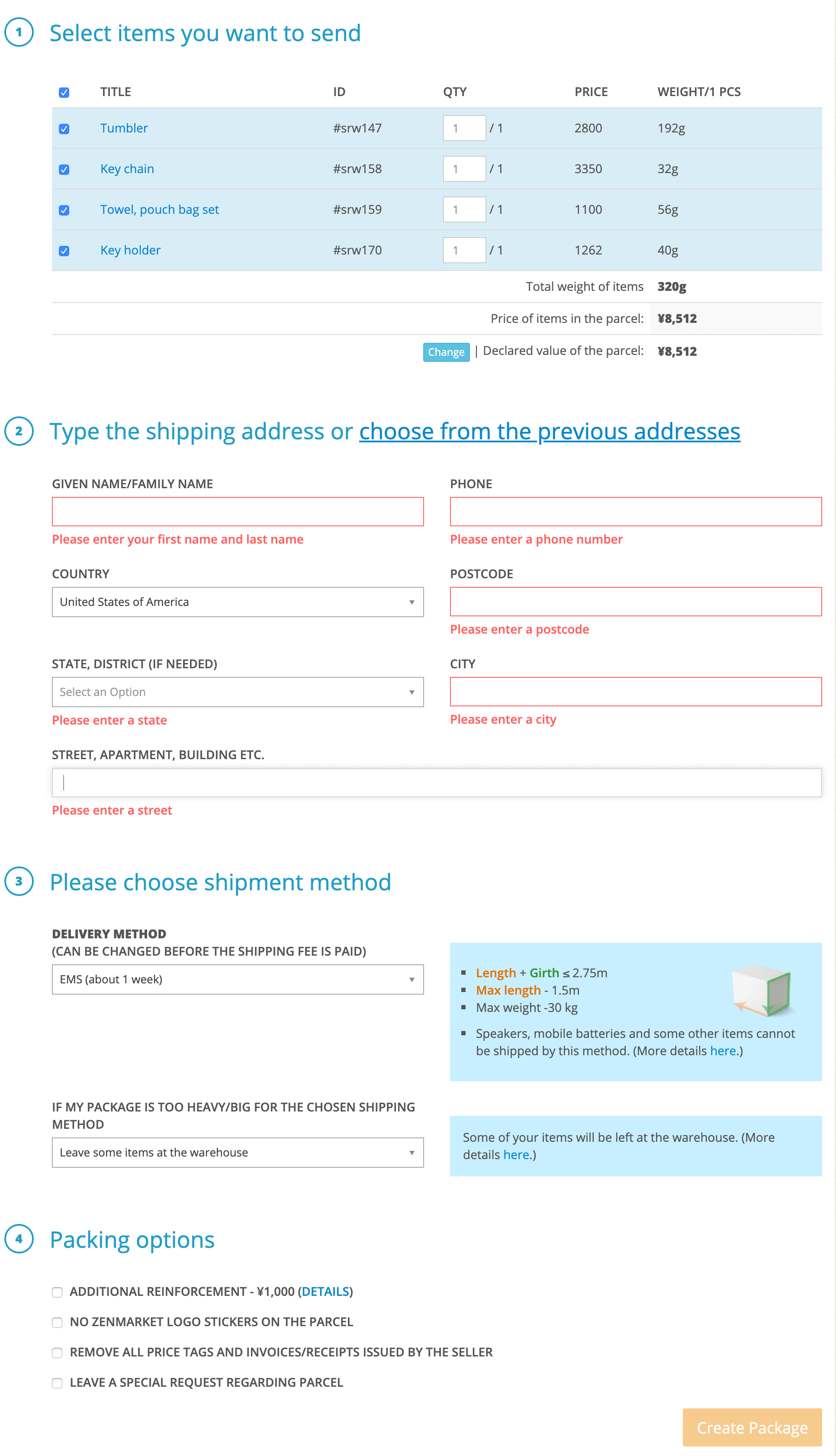 Select your Shipping Method