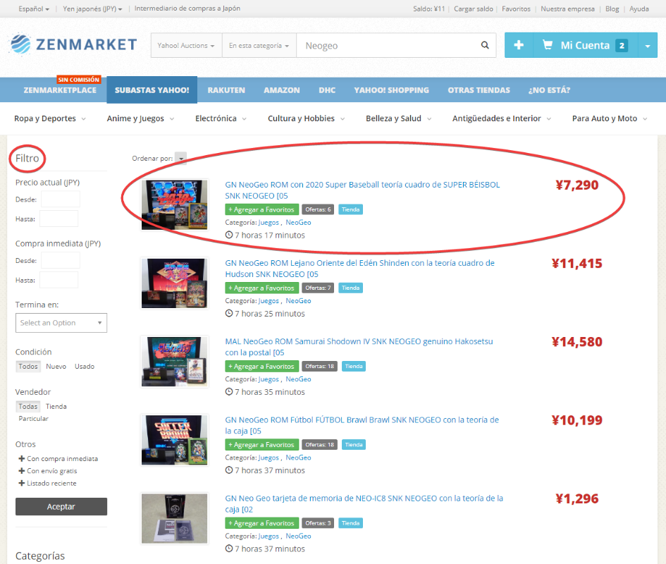 Resultado de búsquedas de Yahoo Subastas en ZenMarket