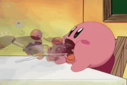 Kirby eating snacks